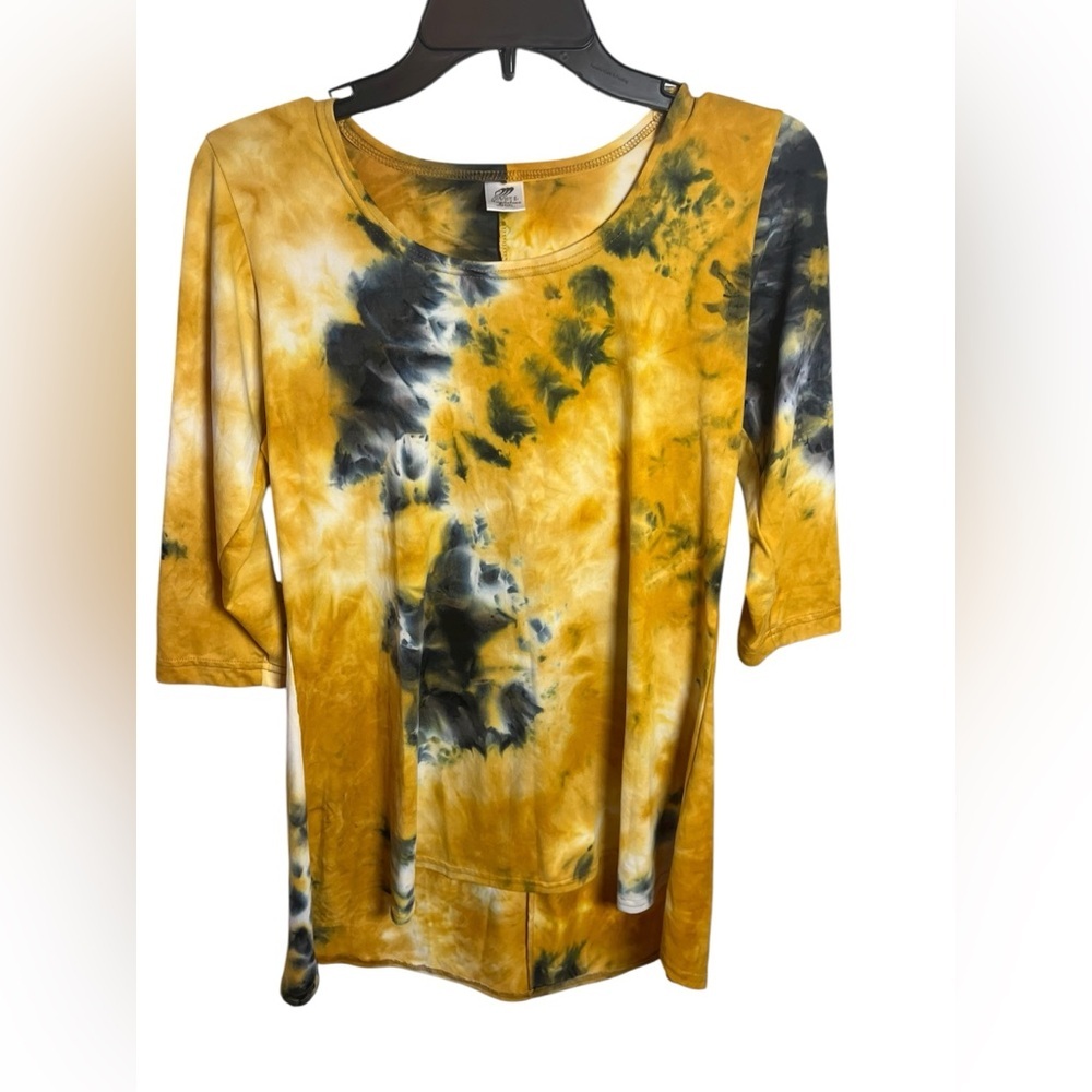 Golden Sunburst Tie-Dye Tee | Luxe Soft Boho Chic Top Dreamy Wash | Size 4–6